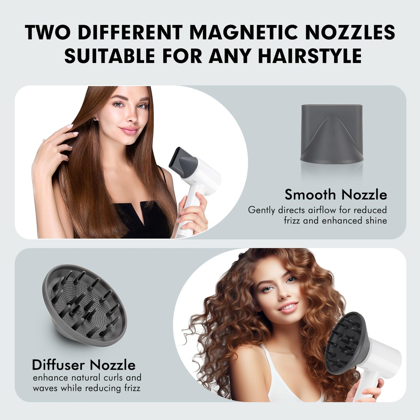 High-Speed Ionic Hair Dryer with Diffuser - 112,000 RPM Brushless Motor for Fast Drying Low Noise 4 Temp&2 Speed Settings 110V Professional Blow Dryer(Light White)