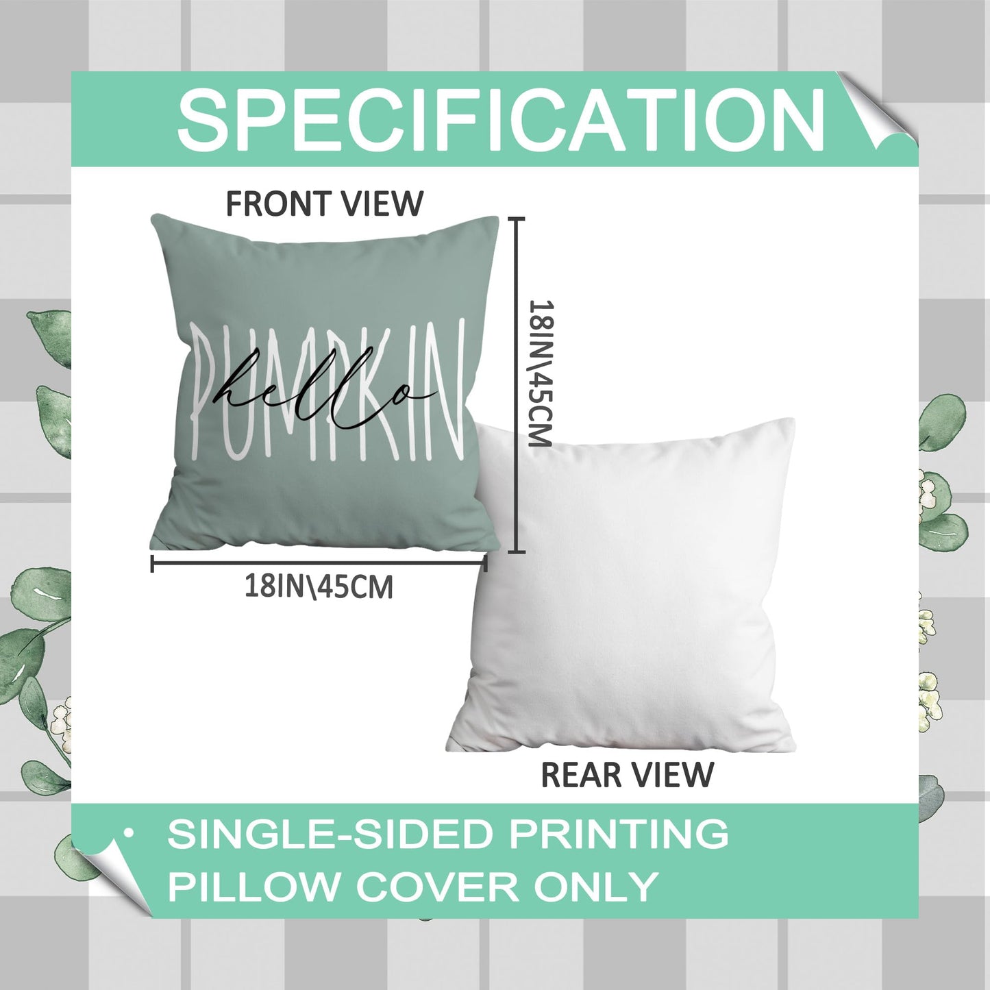 FUTBU Fall Pillow Covers 18x18, Fall Decorations Indoor Pillow Covers Set of 4 Blue, Autumn Decor Pumpkin Eucalyptus Leaves Throw Pillow Covers Harvest for Couch Sofa Living Room Outdoor Thanksgiving