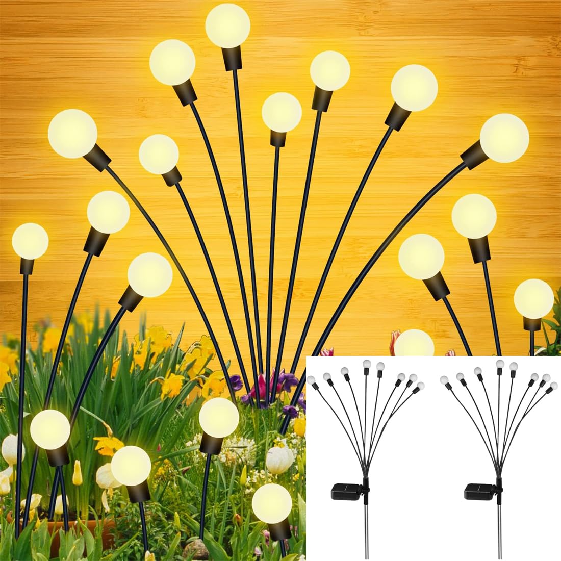 Solar Garden Lights, New Upgraded Solar Swaying Light, Sway by Wind, Solar Outdoor Lights, Firefly Light for Patio Decor, Big Bulb, & Heavy Bulb Base, Warm White(2 Pack)