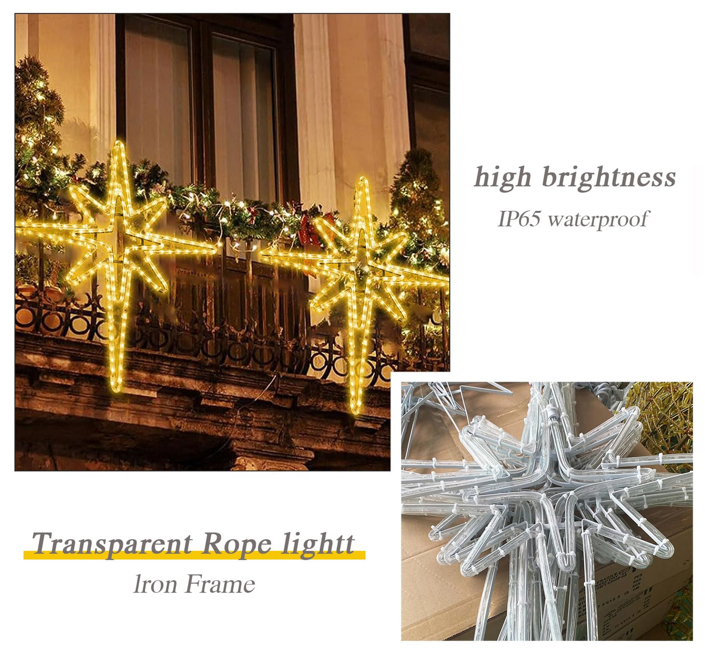 YGLOWORM Christmas Lights Bethlehem LED Star Door Window Porch Wall Decoration Party Light Hanging Lights(28" Warm White Light)
