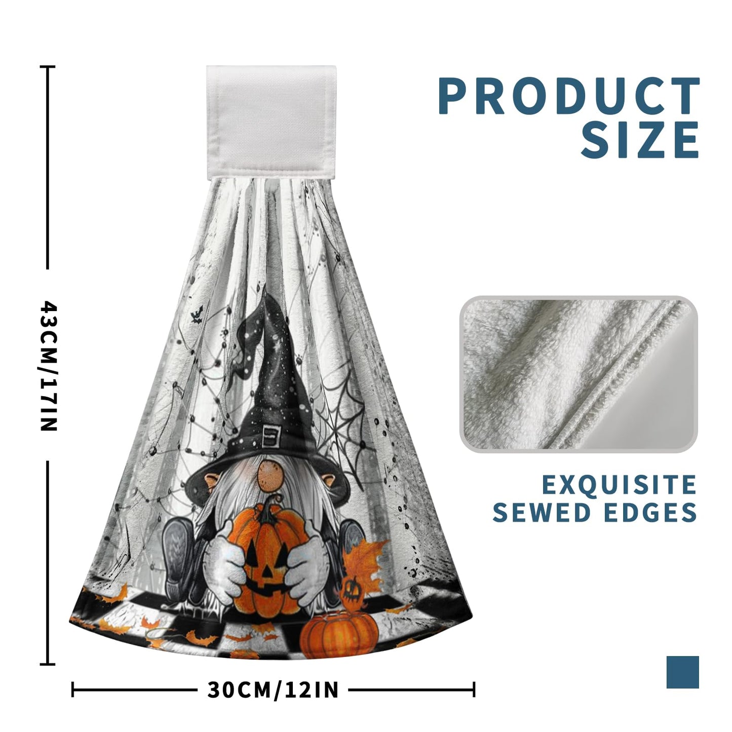 Halloween Gnome Pumpkins Hanging Hand Towels Set of 2 Bats Spider Webs Truck Kitchen Towels with Hanging Loop Orange and Black Seasonal Tea Towel Soft Absorbent Fingertip Tie Towels for Bathroom