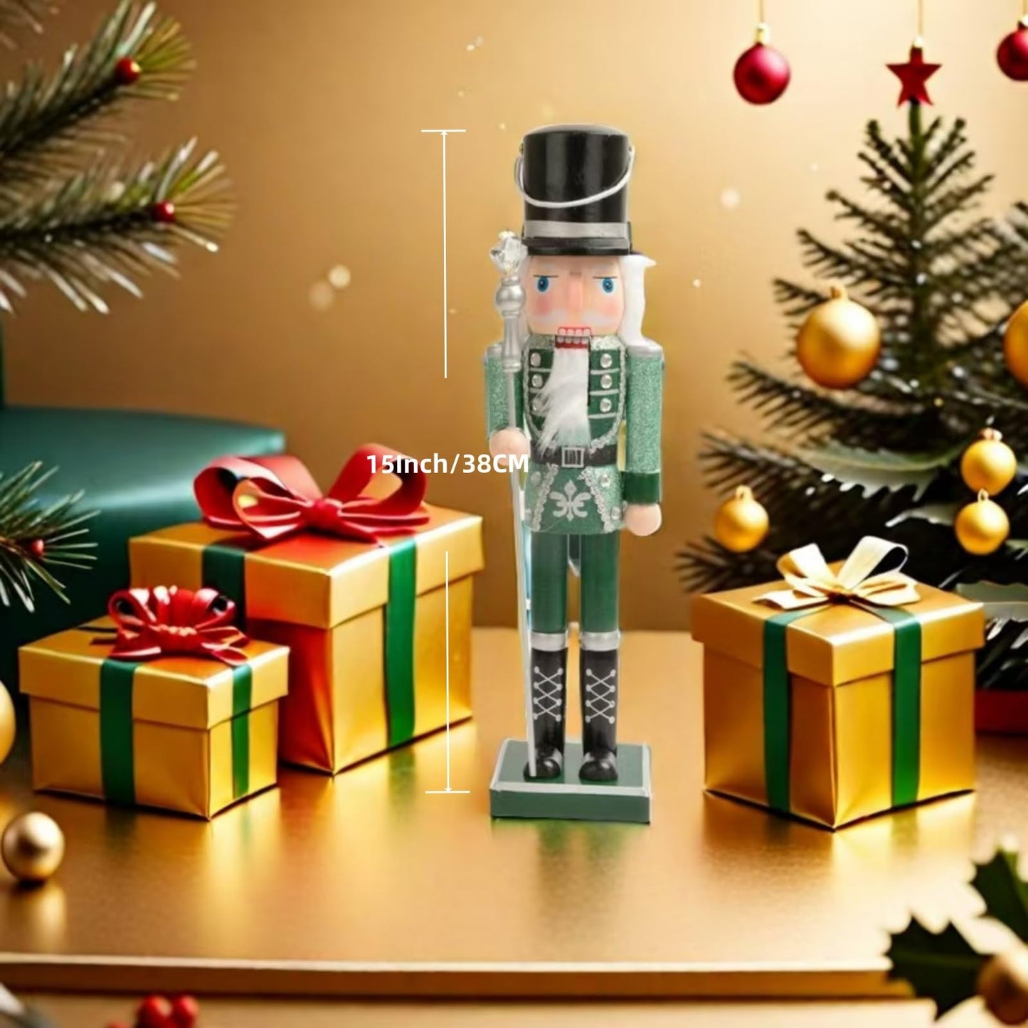ENLAYER 15 Inch Nutcracker Christmas Decoration, Hand-Painted Wooden Nutcracker Figure, Festive Collectible Gift for Winter Table, Desktop, Fireplace Decorations