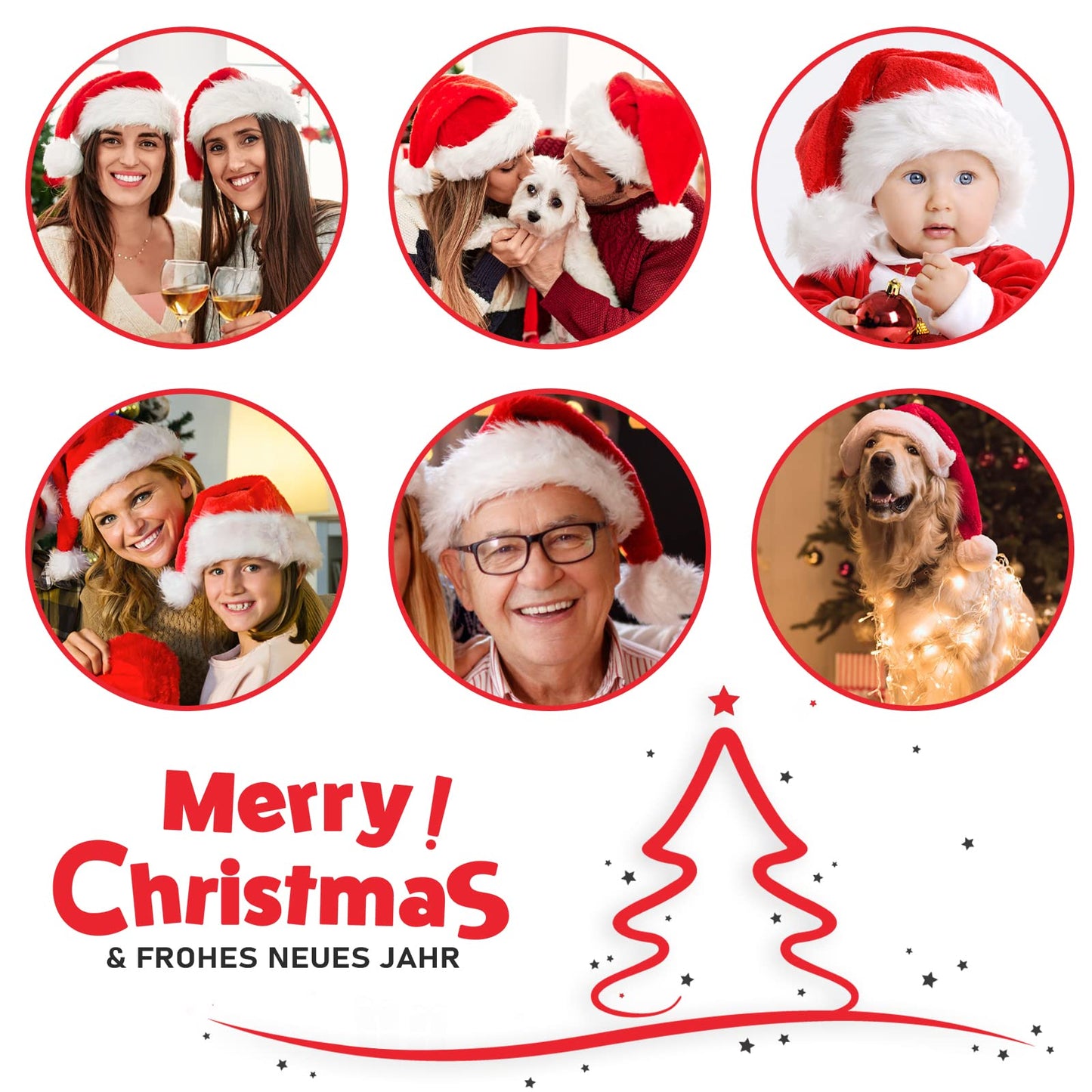 JUANANIUG Christmas Santa Hat - Adult Xmas Holiday Hat for Women & Men - Extra Thicken Classic Fur for Festive Holiday Party Supplies