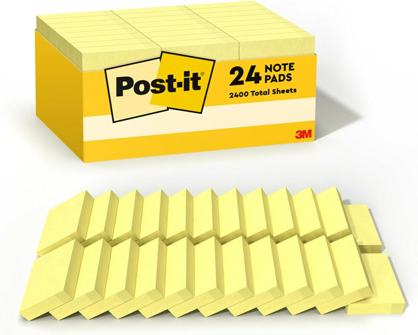 Post-it Notes, 1/3/8 x 1 7/8 in, 24 Sticky Notes Pads, 100 Sheets per Pad, Canary Yellow, The Original Post-it Note, School Supplies and Office Products