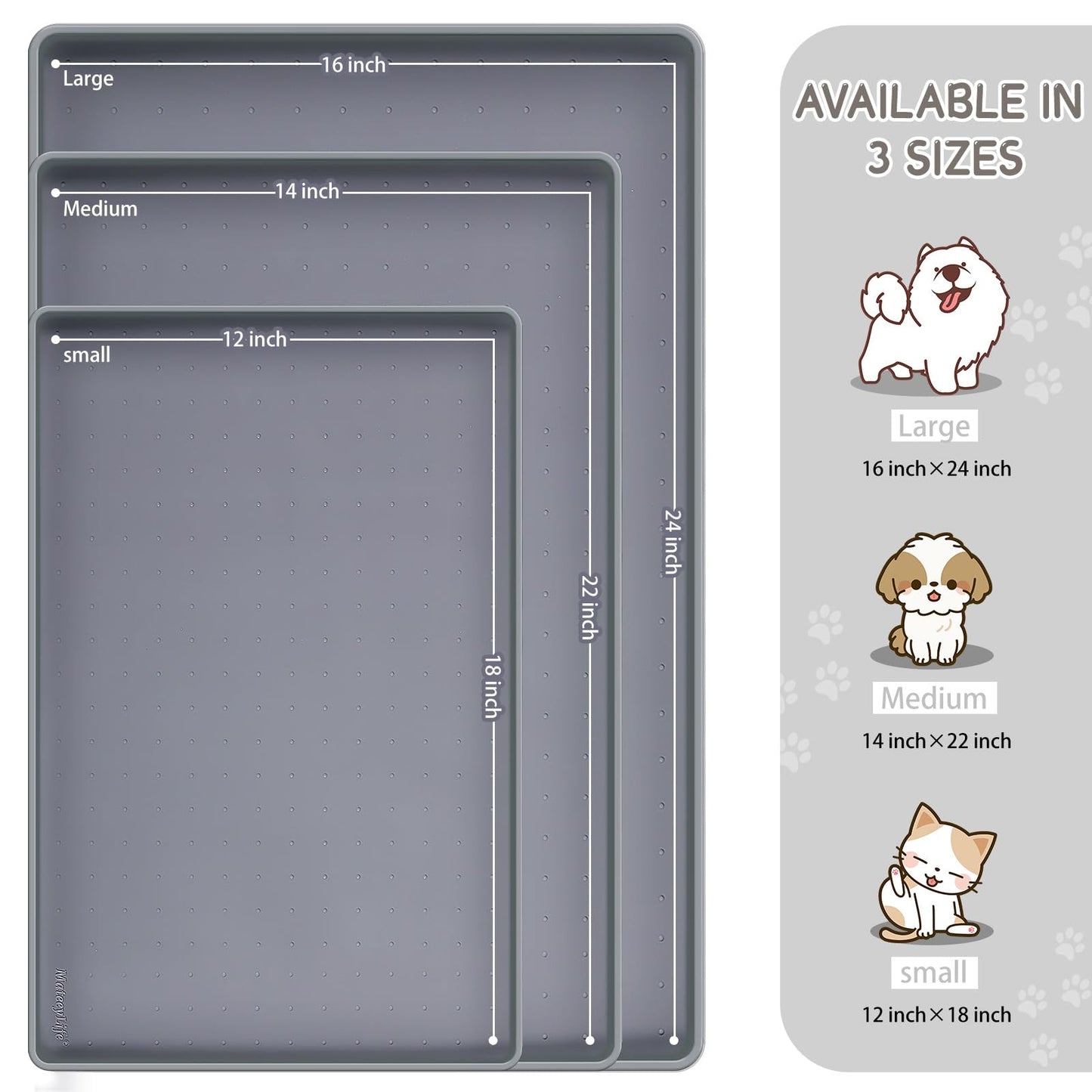 MateeyLife Silicone Cat & Dog Food Mat for Floors Waterproof, Anti-Slip Dog Bowl Mats for Food and Water, Pet Feeding Mats with Lip to Prevent Spills, Pet Placemat for Messy Drinkers to Protect Floors