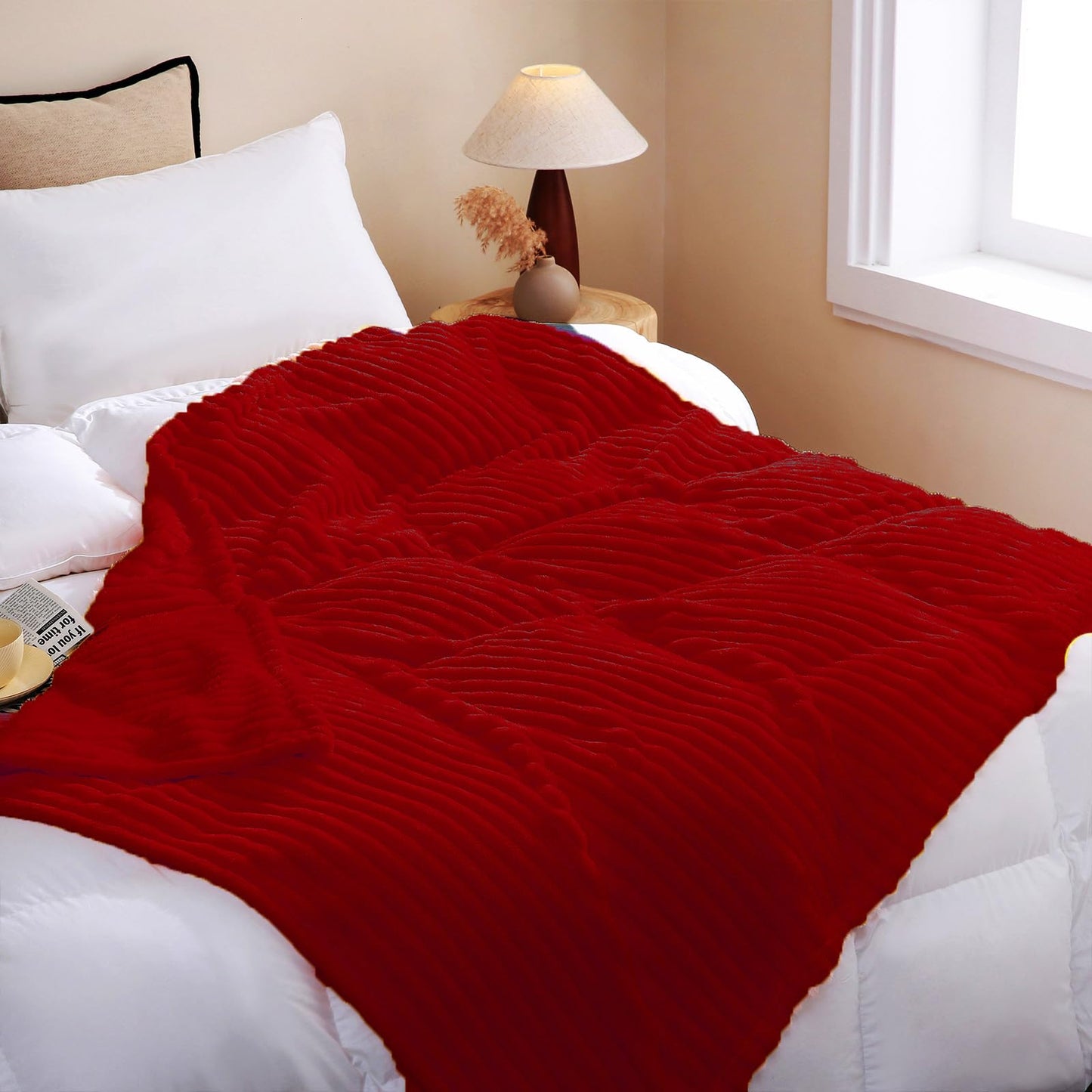 Valentines Day Decorations Red Fleece Throw Blanket 50”×60” for Couch Sofa Bed,Super Soft Cozy Plush Microfiber Flannel Blanket with Stripes Design Lightweight for Adults,Woman,Girls Gifts