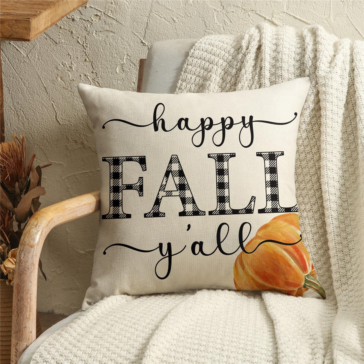 KISVODS Fall Pillow Covers 18x18 Thanksgiving Farmhouse Decorations Buffalo Plaid Pumpkin Maple Leaf Outdoor Fall Decor Throw Pillow Covers Blessed Autumn Harvest Cushion Case for Sofa Couch Set of 4