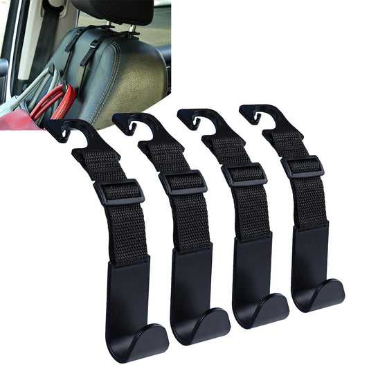 Amooca Headrest Hooks for Car Adjustable 4 Pack Vehicle Seat Back Organizer Storage Hanger Holder for Purse Bags Universal Fit Gray