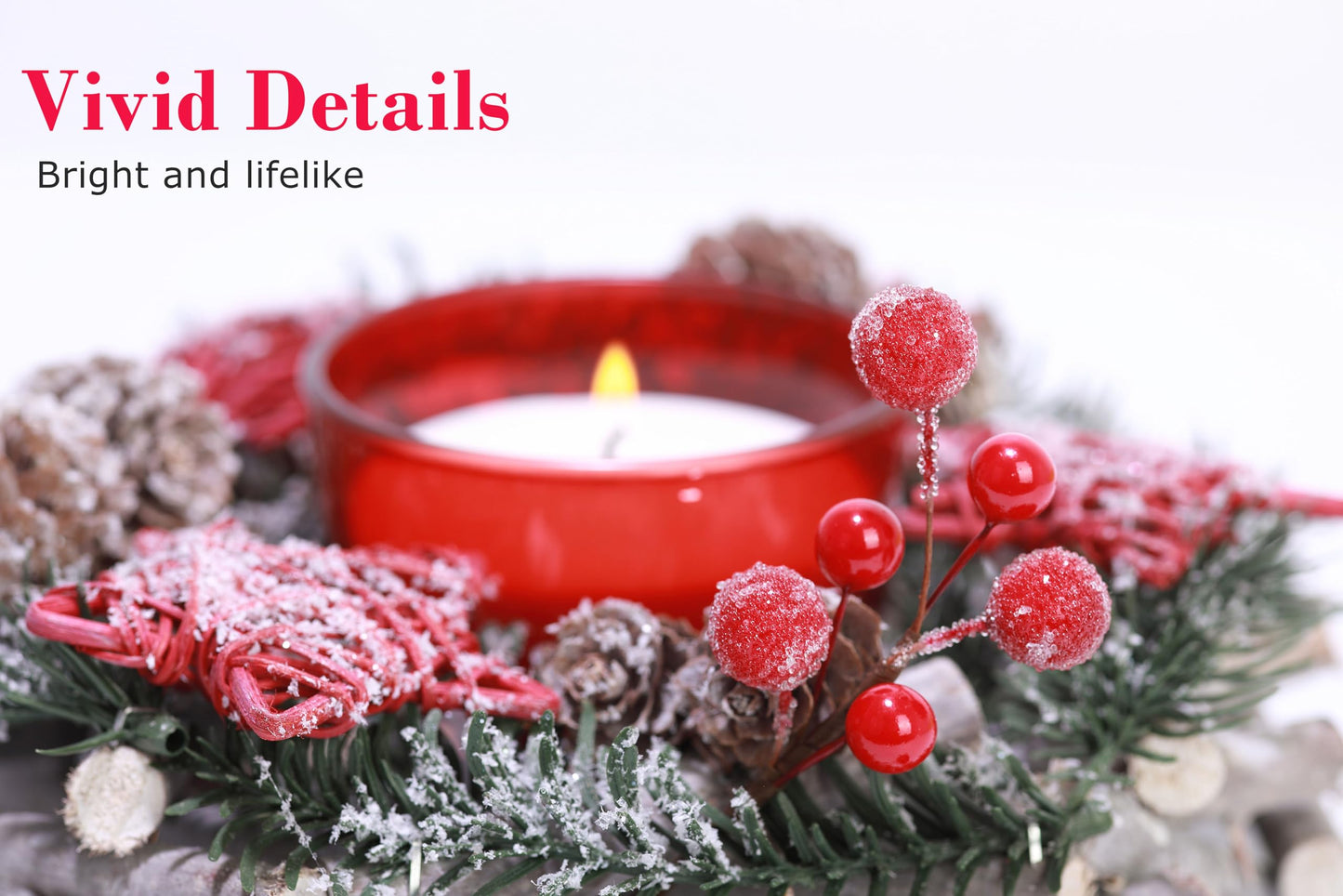 Lescli Frosted Red Berry Stems, 20 Pack Artificial Snowy Red Berry Picks Red Holly Berries for Christmas Tree Decor, DIY Wreaths, Crafts, Candle Rings, Garland, Gift Wrapping