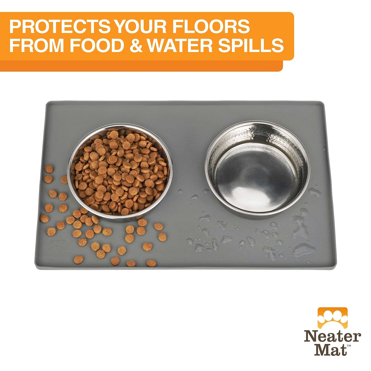 Neater Pet Brands Neater Mat - Waterproof Silicone Pet Bowls Mat - Protect Floors from Food & Water (19" x 12", Gunmetal)