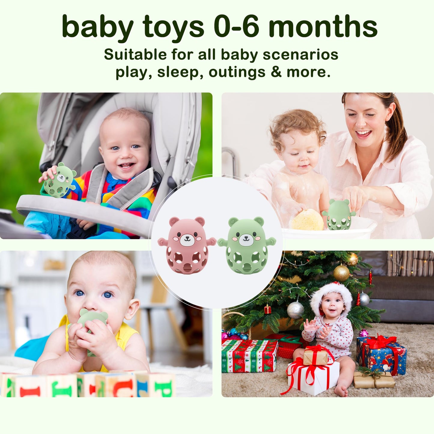 Baby Teething Toy Food Grade Silicone Mitten & Wrist Teether for 0-12 Months, BPA-Free, Anti-Dropping Design for Teething Relief & Sucking Needs (Green)