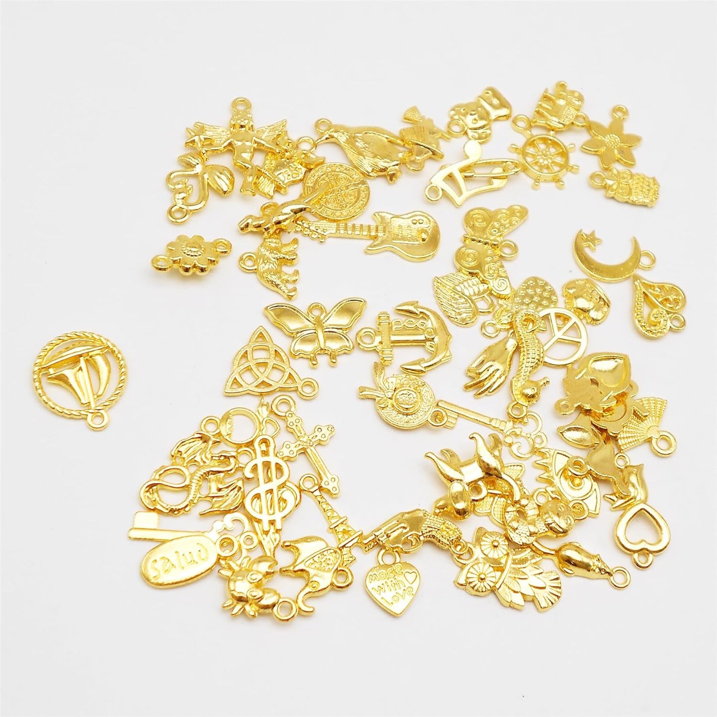 Julie Wang 200PCS Assortment Bulk Gold Charms Mixed Golden Pendants for Bracelet Necklace Jewelry Making Crafts DIY Supplies 5-30mm