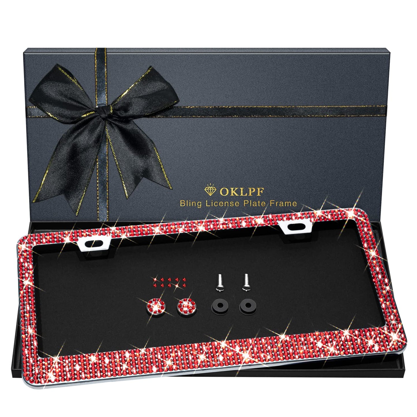 Bling License Plate Frame for Women, 1PCS Sparkly License Plate Frames| Over 1200 pcs 14 Facets Bedazzled Clear Glass Diamond Rhinestone Crystals w/Free Glitter Diamond Box (Black)