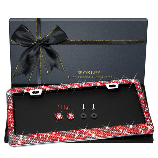 Bling License Plate Frame for Women, 1PCS Sparkly License Plate Frames| Over 1200 pcs 14 Facets Bedazzled Clear Glass Diamond Rhinestone Crystals w/Free Glitter Diamond Box (Black)