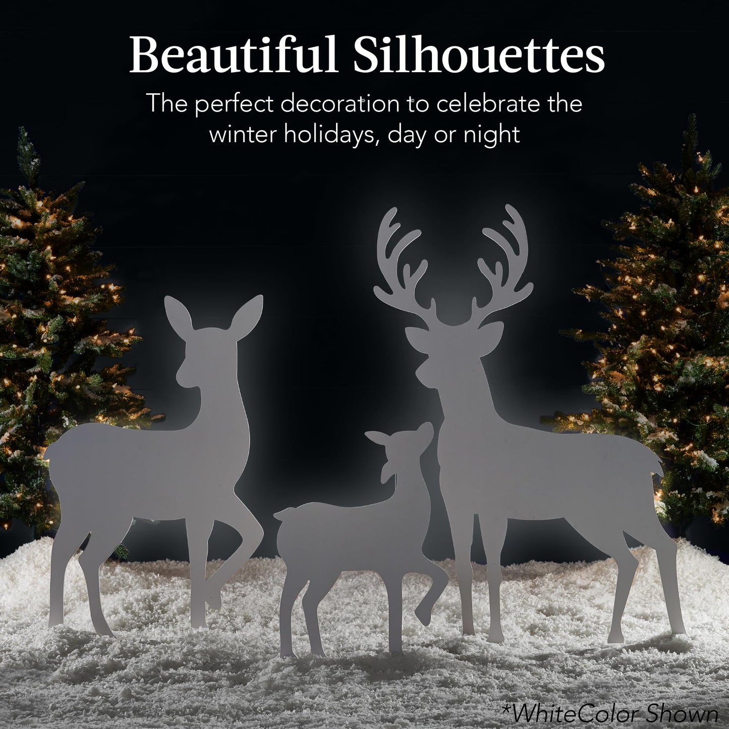 Best Choice Products 3-Piece 46in 2D Deer Family Silhouette Set, Outdoor PVC Christmas Yard Decoration w/Buck, Doe, Fawn, Weather Resistant - Black