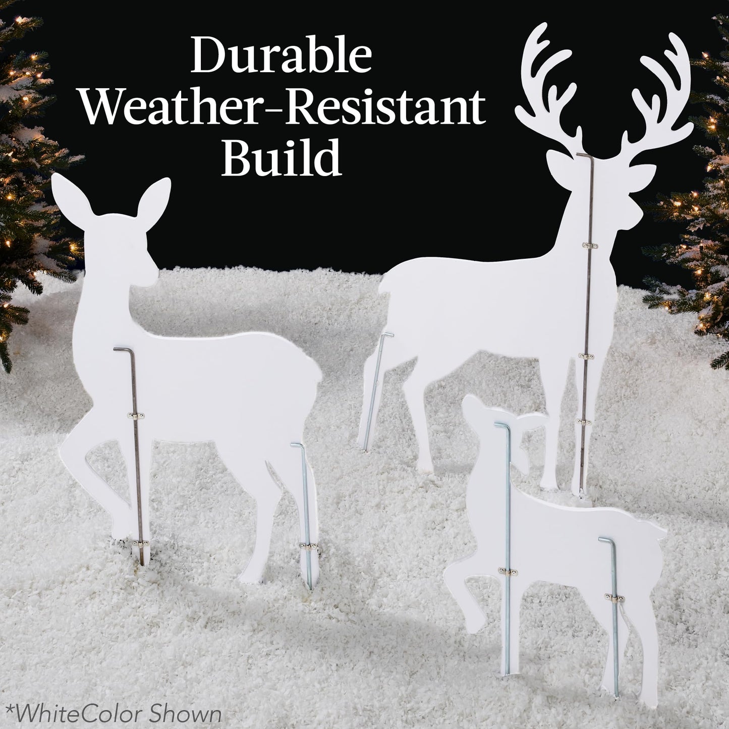 Best Choice Products 3-Piece 46in 2D Deer Family Silhouette Set, Outdoor PVC Christmas Yard Decoration w/Buck, Doe, Fawn, Weather Resistant - Black