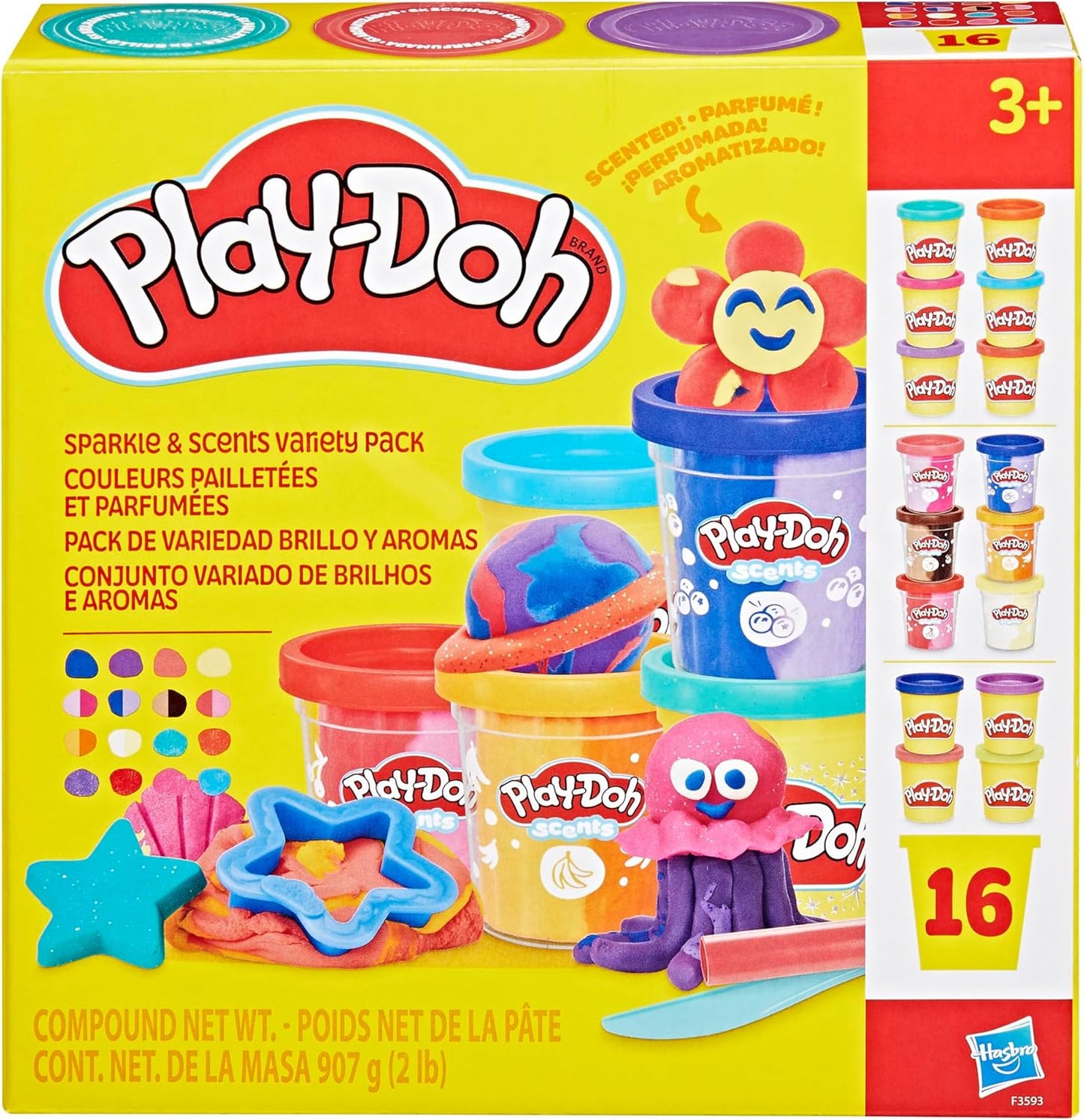 Play-Doh Sparkle and Scents Variety Pack of 16 Cans of Modeling Compound and 4 Tools, Arts and Crafts Toy for Kids 3 and Up, Non-Toxic