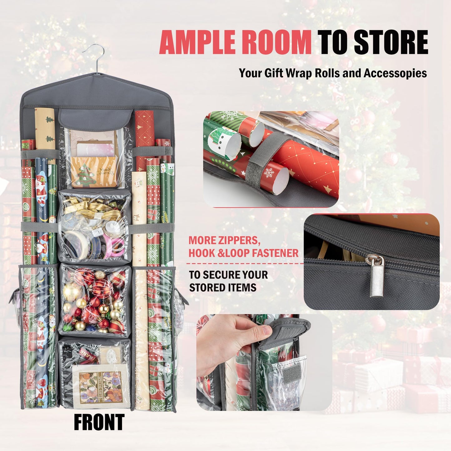 EXLIFBAG Wrapping Paper Storage, Gift Wrap Organizer Holder Double-Sided Hanging Gift Bag Storage Organizer