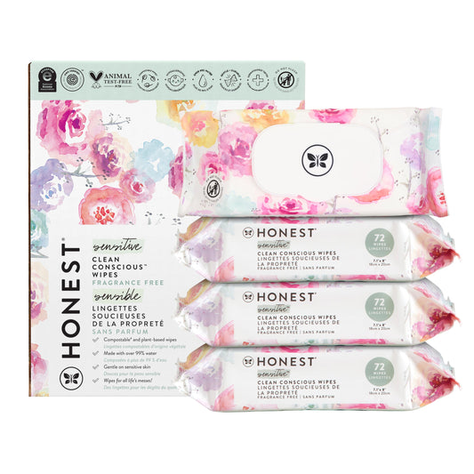 The Honest Company Clean Conscious Multi-Use Wipes | Hypoallergenic + Unscented for Sensitive Skin | Over 99% Water, Compostable, Plant Based, Baby Wipes | Geo Mood, 288 Count