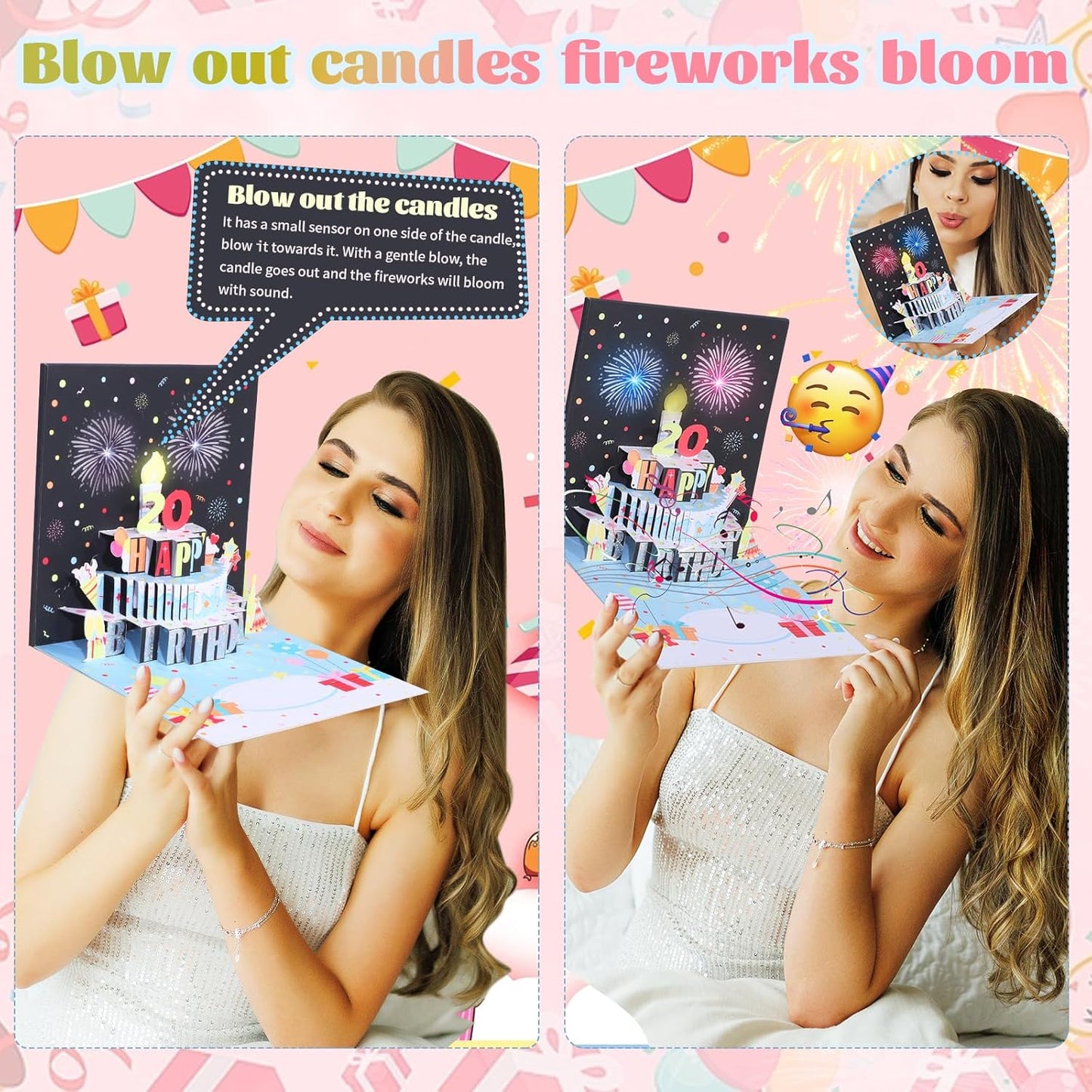 Decute 3D Pop Up Musical Happy Birthday Greeting Cards with Blowable LED Candle & Age Numbers Cards, Funny Card with Music & Cheers Sound, Best Birthday Gift for Women Mom Dad Husband Wife Sister…