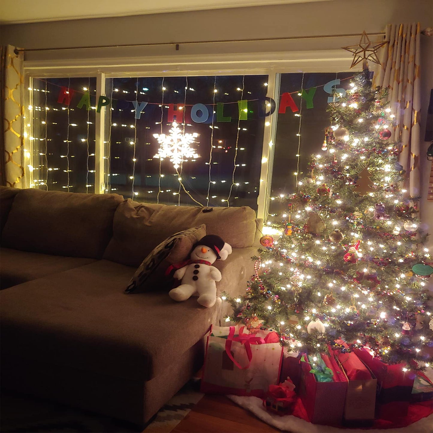 Honche 300Led Cuttable Curtain String Lights 10x10ft with Remote Window Lights for Bedroom Wedding Party Festive Season Propose Marriage (Warm White)