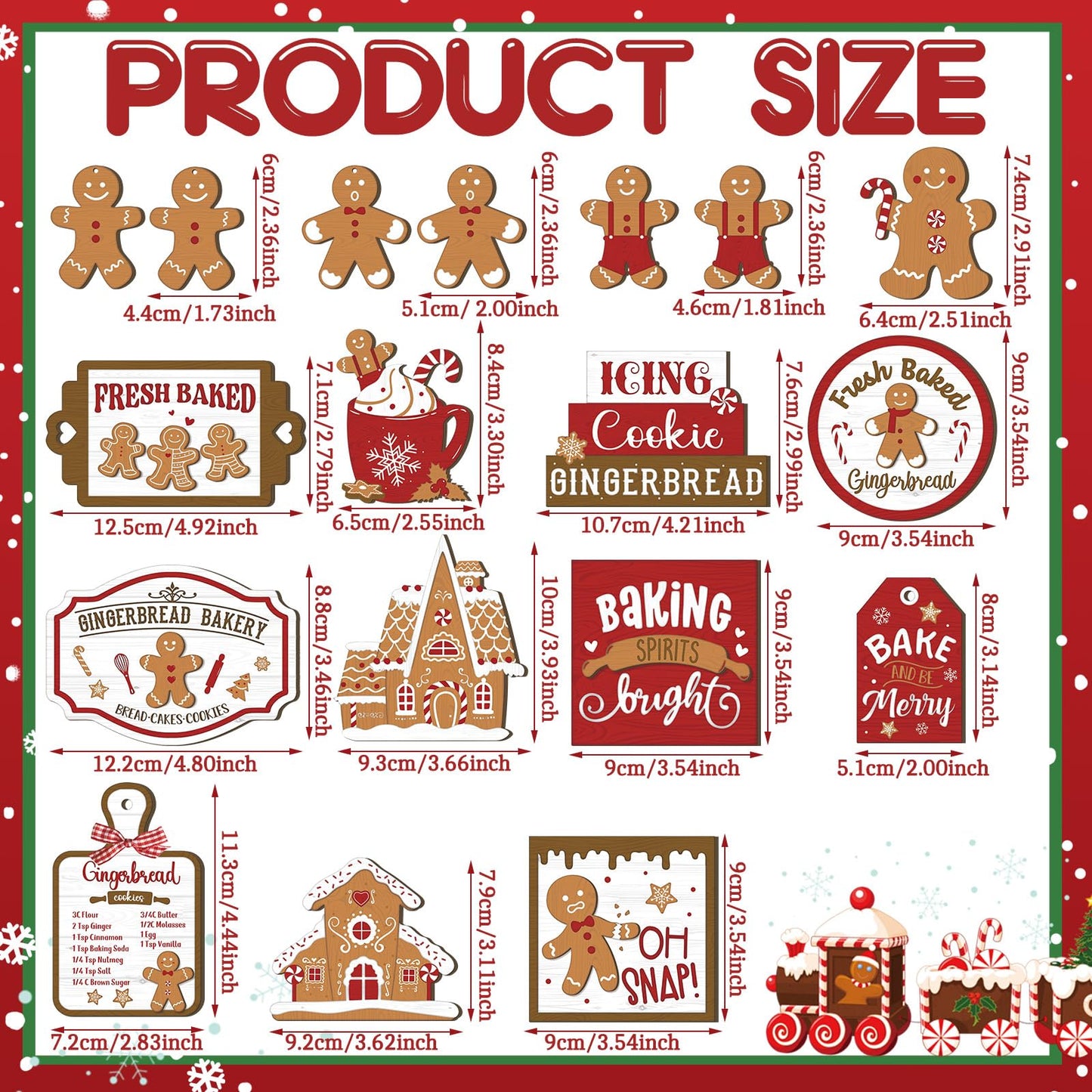 Funnymoom 17 Pcs Christmas Tiered Tray Decor Set Winter Tiered Tray Decorations Farmhouse Tabletop Centerpiece Christmas Wooden 3D Signs for Xmas Home Table Centerpiece Decorations(Gingerbread)