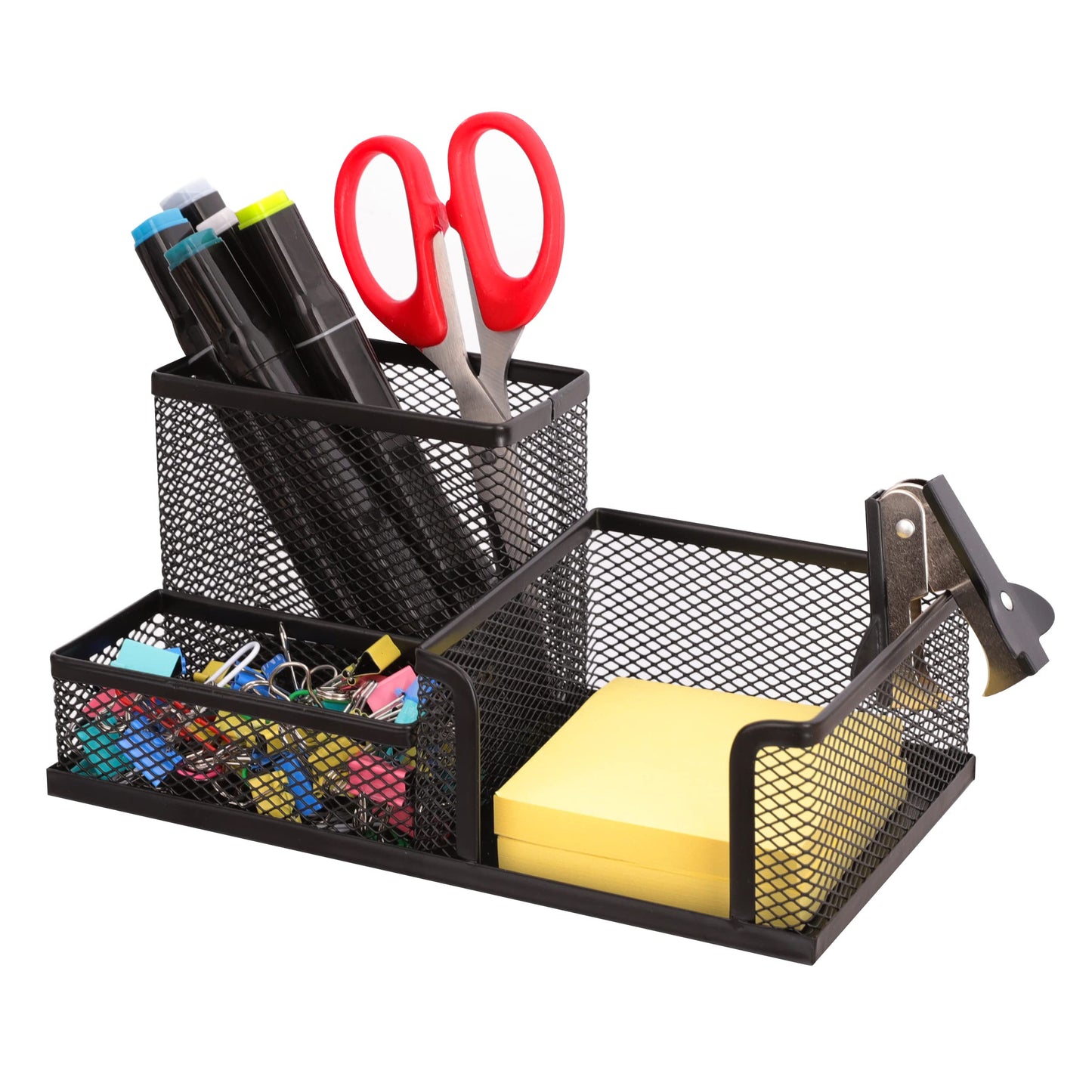 Ludato 2 Pieces Mesh Pen Holder Desk Organizers and Accessories for Desk,3 Compartments Black Pencil Holder for Office Supplies, Gifts for Colleague
