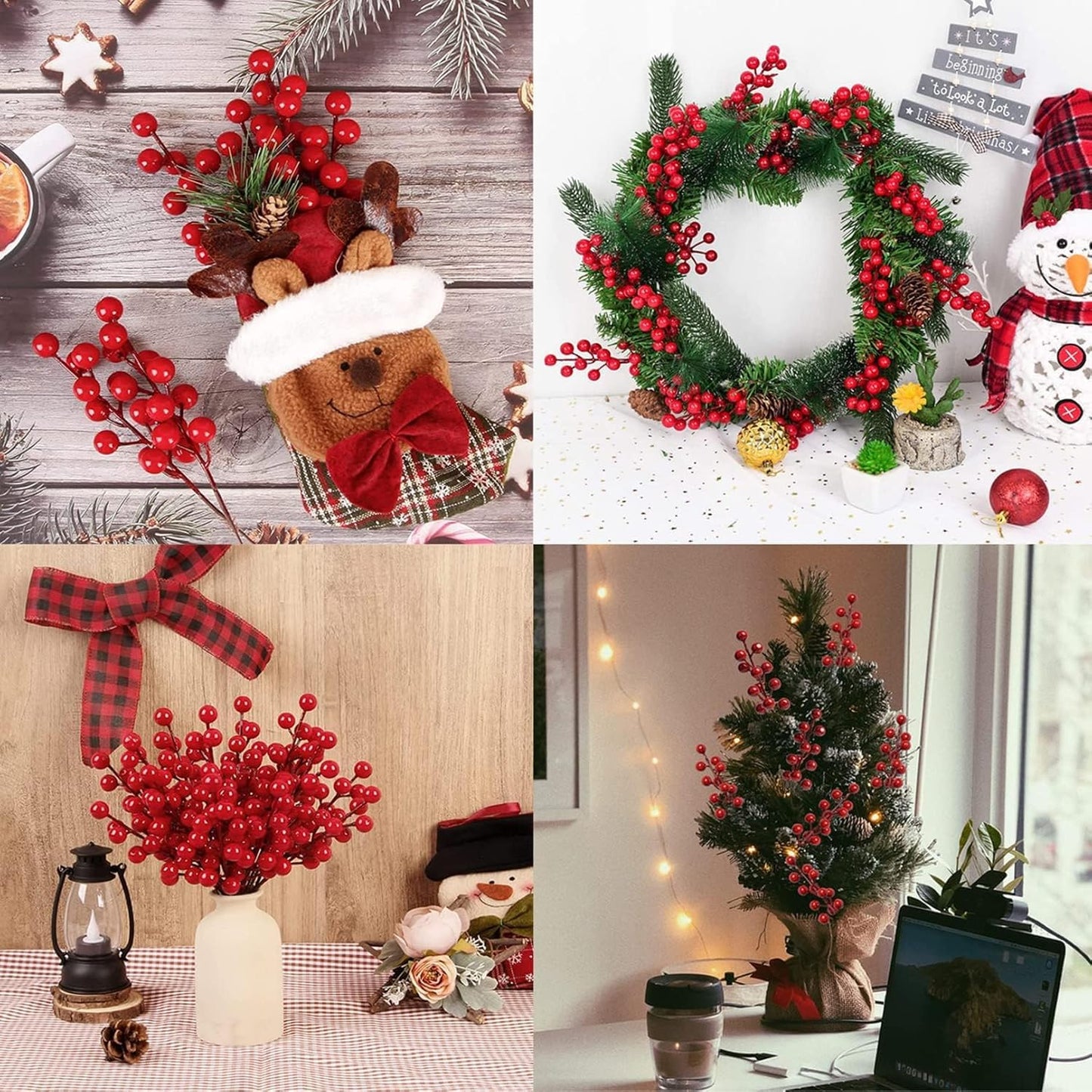 35 Pack Christmas Tree Decorations,Burgundy Red Berry Picks Holly Berries Branches for Christmas Tree Decorations Crafts Wedding Holiday Season Winter Décor Home Decor (red)