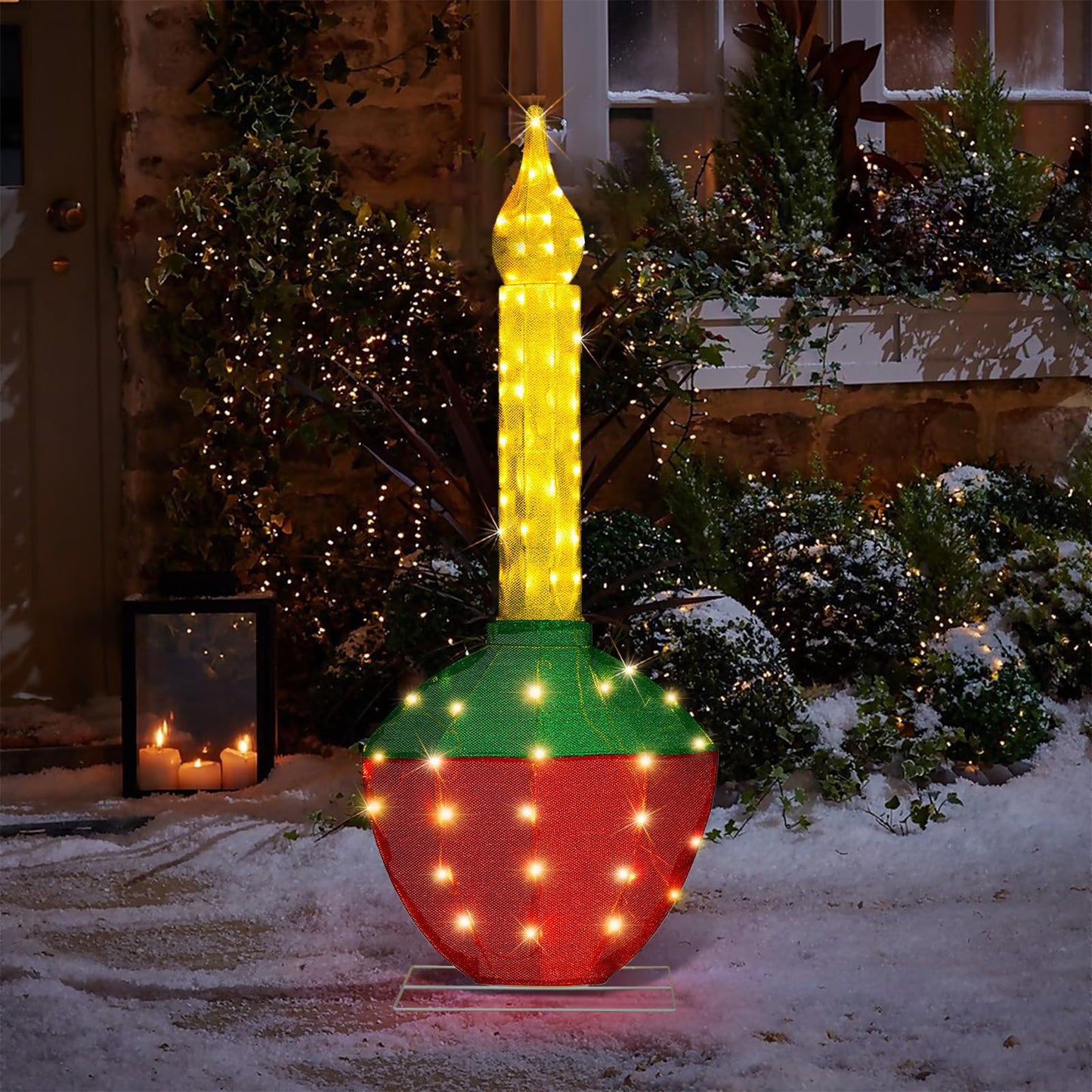 Christmas Bubble Light 48’’H Pre-Lit with 60 Warm White LED Lights, Battery Operated with Timer, Twinkling and Flowing, Traditional Decoration