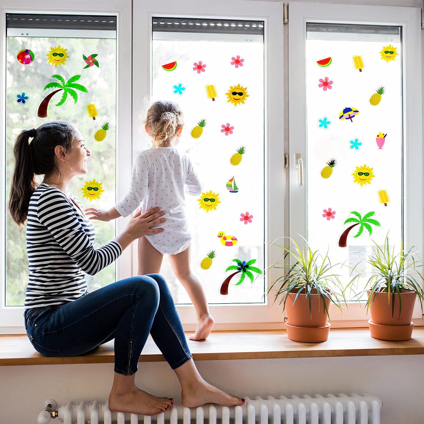 20 PCS Summer Thick Gel Clings Hawaiian Tropic Window Gel Clings Decals Stickers for Kids, Toddlers and Adults Home Airplane Classroom Nursery Beach Party Supplies Decoration Removable and Reusable