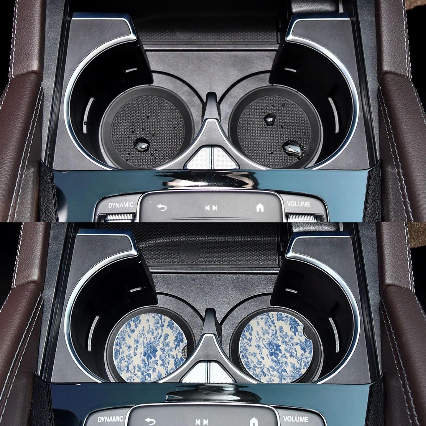 Car Cup Coaster 2 Pack Absorbent Car Coasters for Drinks Blue Flowers Ceramic Cup Holder with Finger Notch for Women and Men 2.5 inch Car Interior Accessories