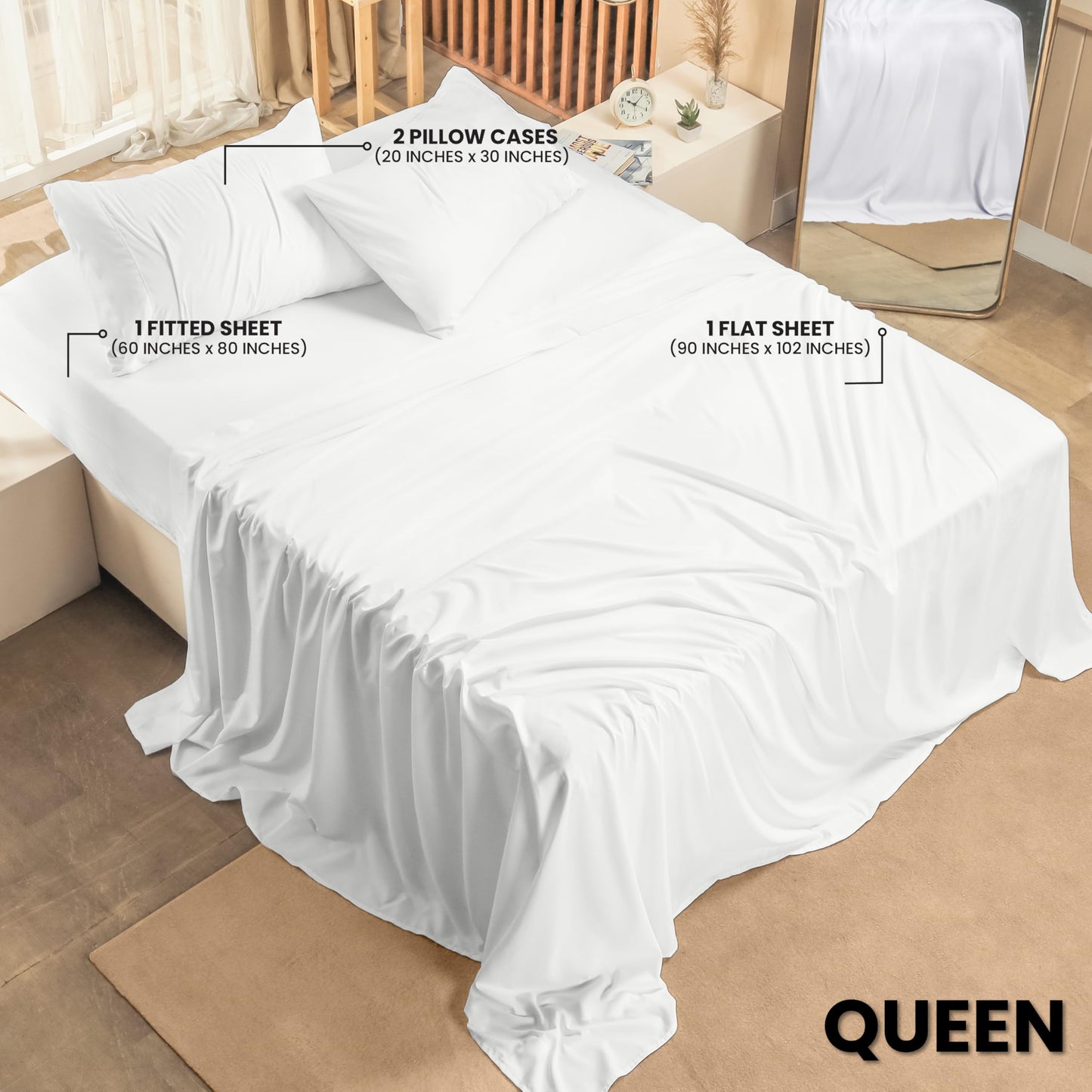 Utopia Bedding Queen Sheet Set – 4 Piece Bed Sheets for Queen Size Bed, Soft and Breathable Microfiber, Includes 1 Fitted Sheet, 1 Flat Sheet and 2 Pillowcases (White)
