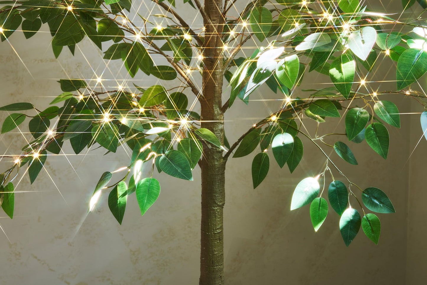 LITBLOOM Artificial Ficus Tree with Lights 4FT 140 LED Fairy Lights, Lighted Greenery Tree for Home Living Room Decoration