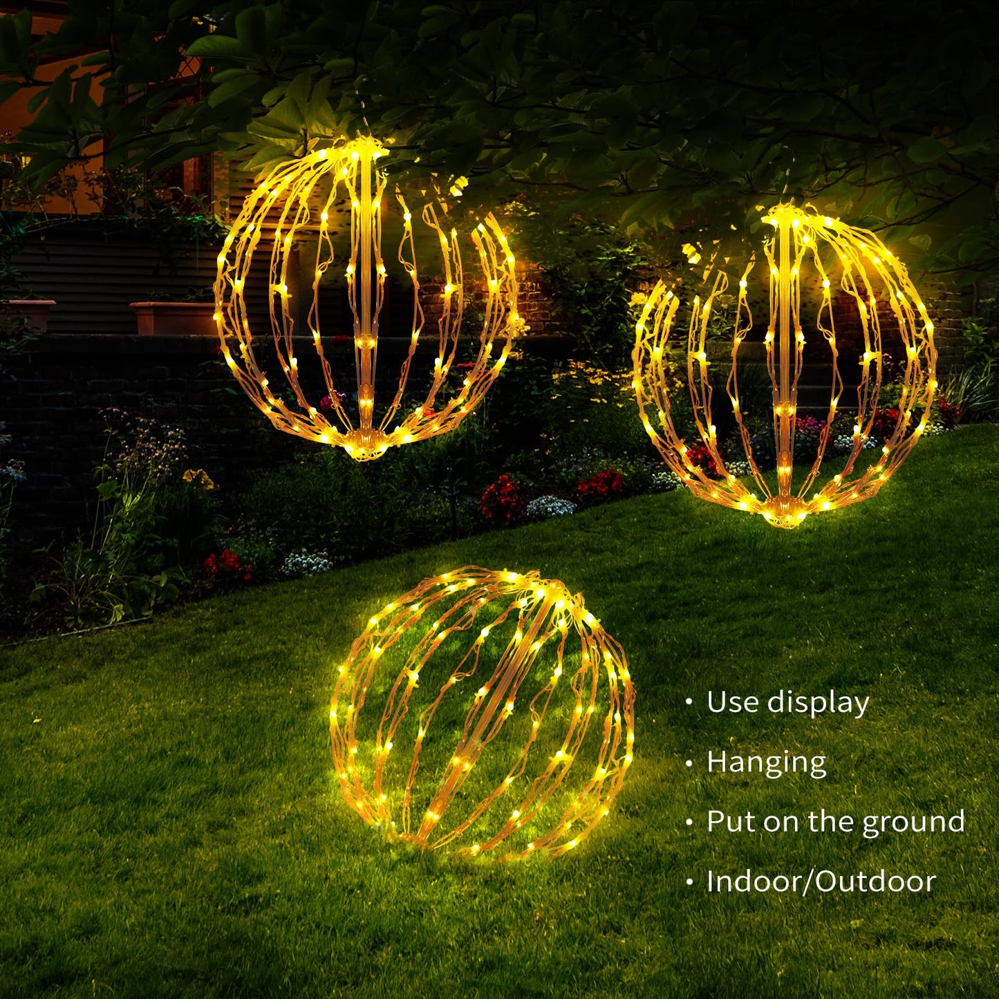 COVBOARD 16" Christmas LED Light Globe (3 Pack) with Multiple Auto Timing and Glow Modes, Folding Light Ball for Holiday Decor, Patio, Indoor/Outdoor Decorations LED Ball Lights Sphere (Warm White)