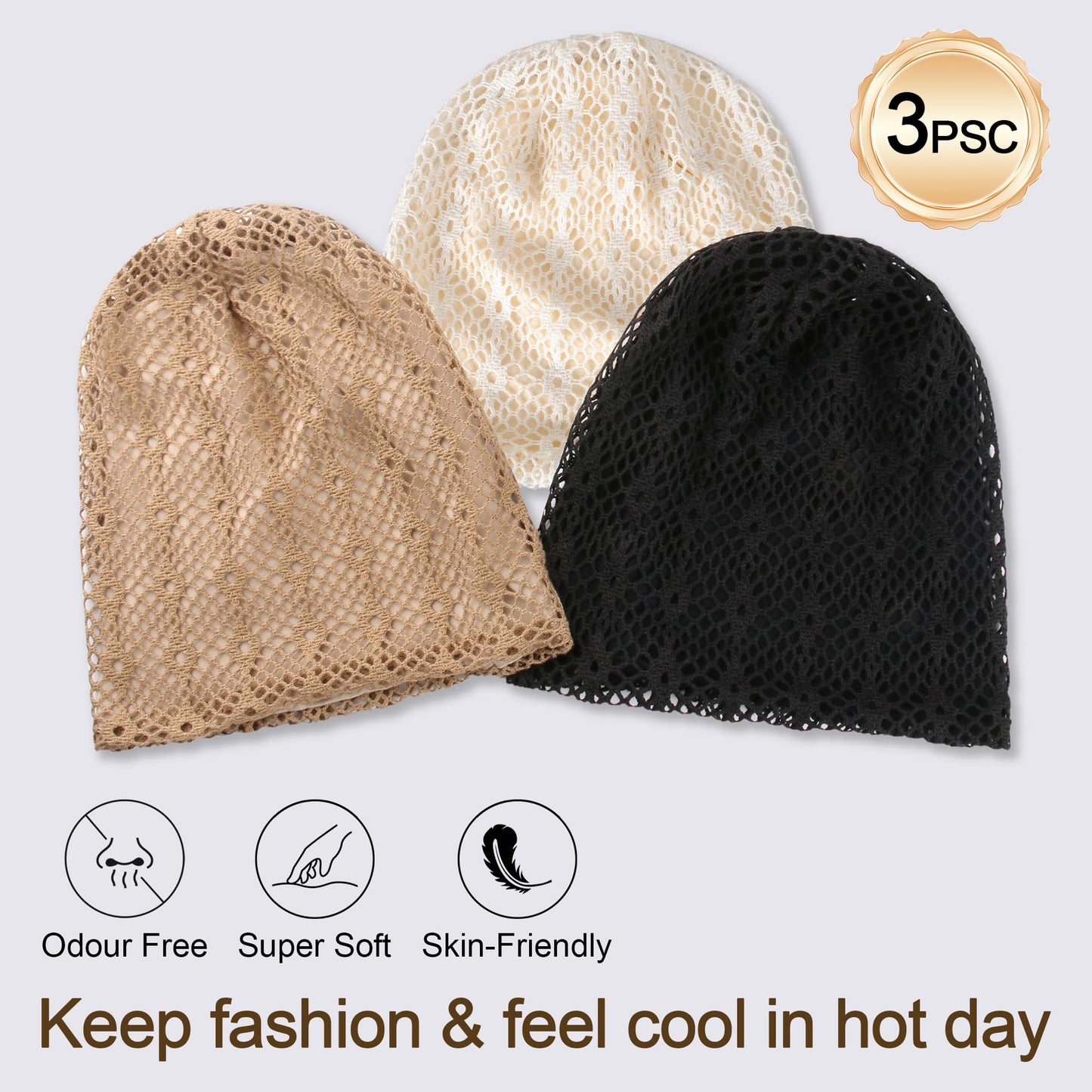 Women's Summer Beanie for Men Hat Boho Hats Adult Dwarf Hats Chemo Cap Cancer Headwear Caps Baggy Skull Sleep Cap Nightcap (C-1533Pack Closed Top)