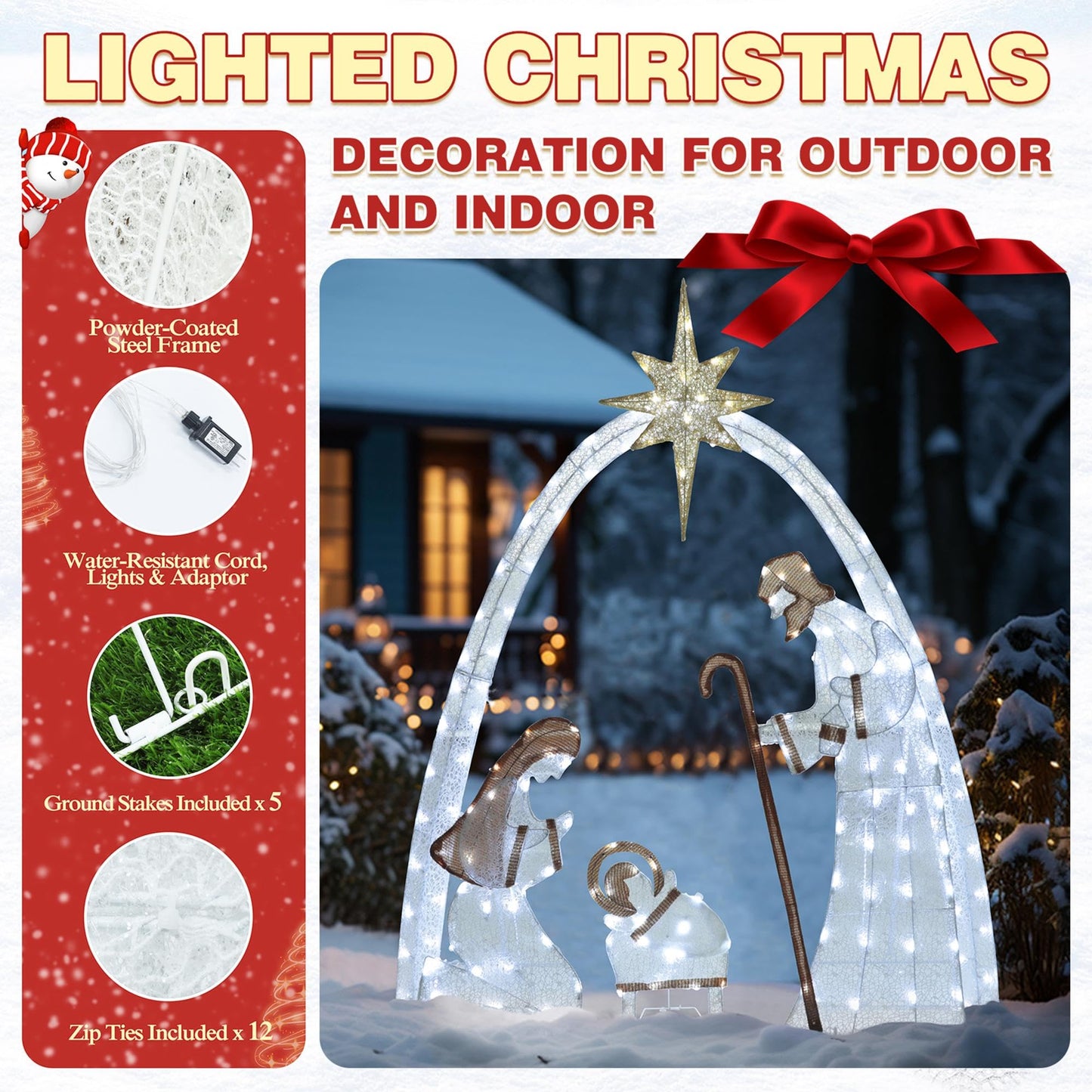 MUPATER Lighted Nativity Scene Outdoor Christmas Decoration, Christmas Holiday Yard Decor Nativity Set for Lawn, Yard Home Party with Lights, White