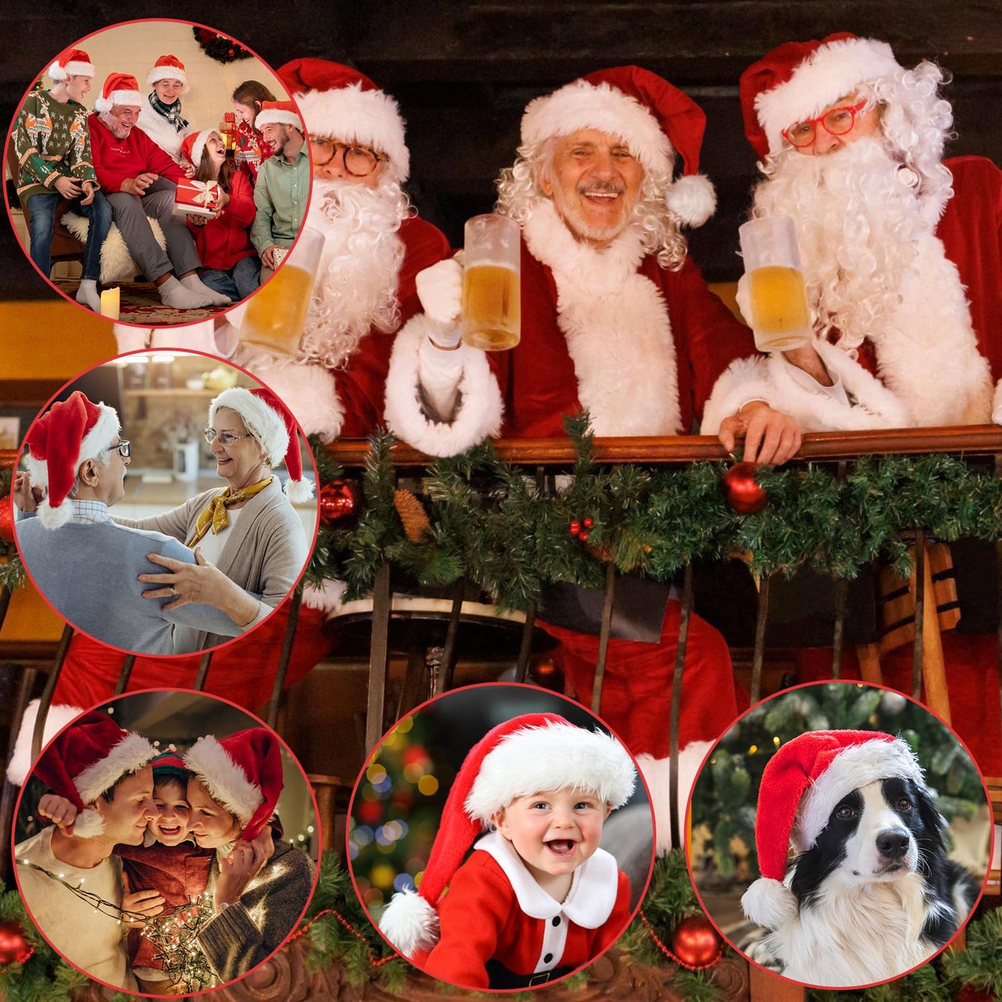 Iioscre Santa Hat Christmas Hats for Adults, Xmas Holiday Unisex Classic Santa Claus Hat for Holiday Party