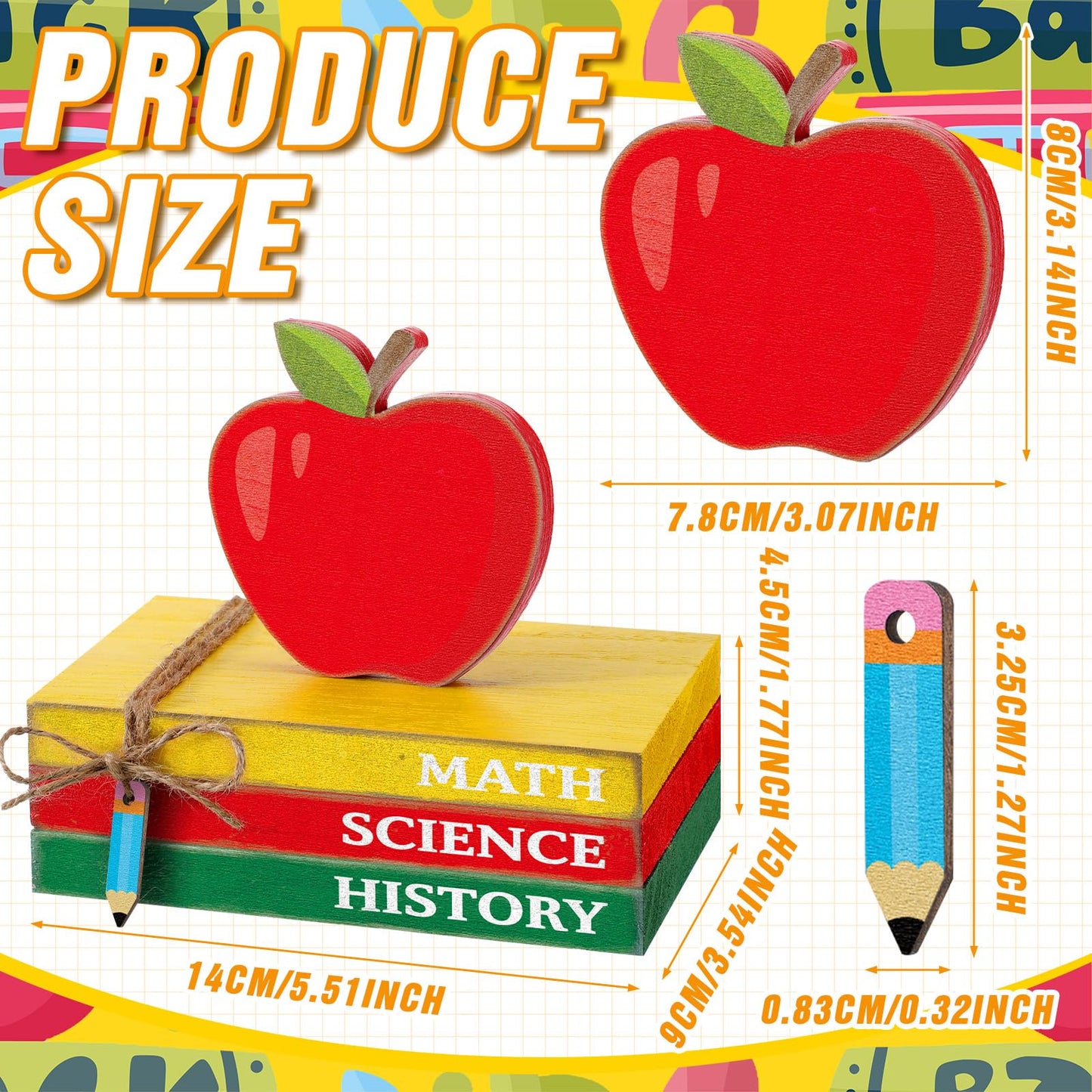 Yousoontic 4 Pcs Back to School Table Decor First Day of School Tiered Tray Decoration Apple Book Pencil Classroom Decor Wood Stacks Books Centerpiece for Classroom Home Office Desk Decorations
