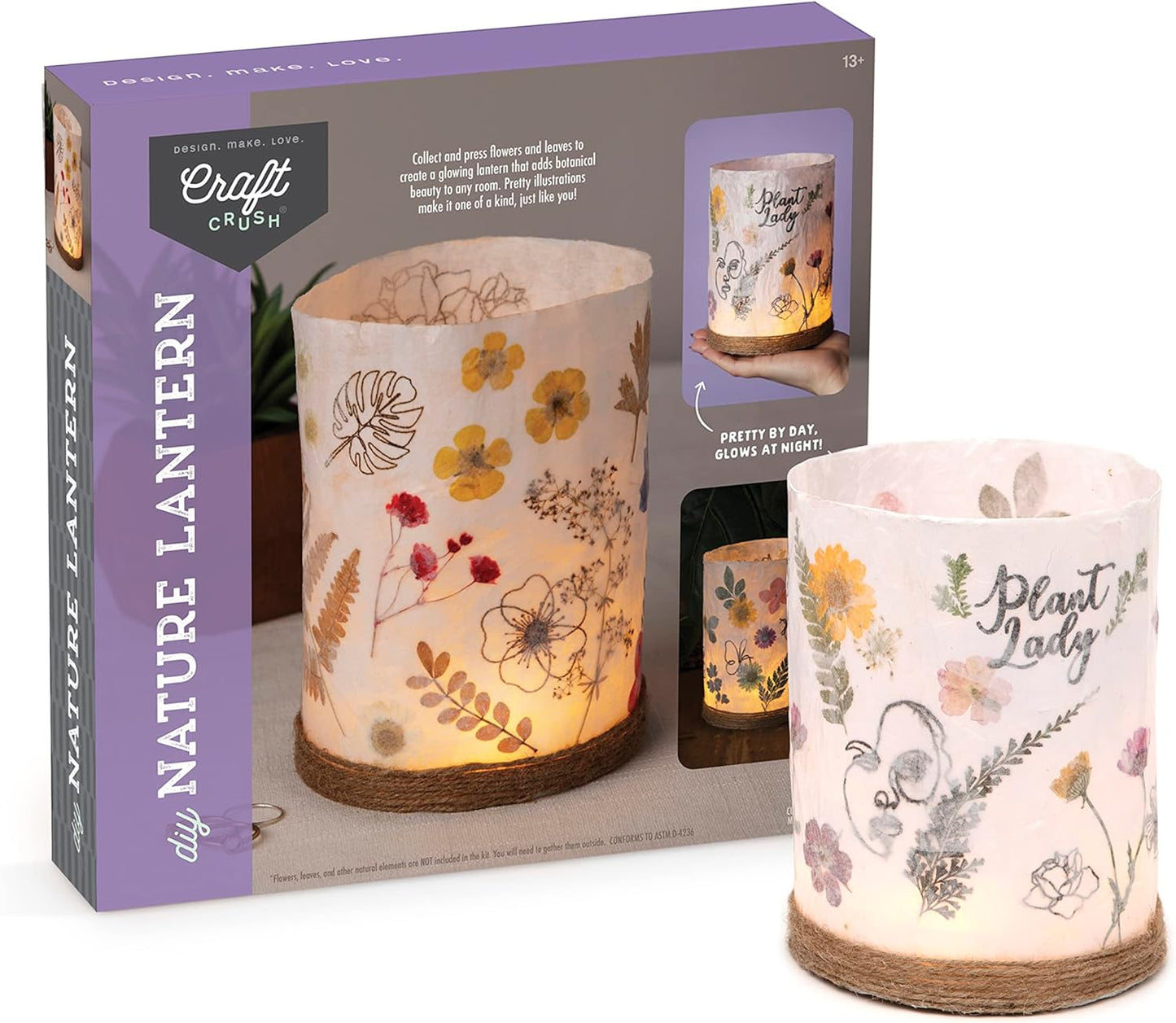 Craft Crush Nature DIY Lantern Making Kit - Bring Nature Inside - Garden Decor, Art Project, Creative Activities for Birthday, Parties, School - Art Supplies - Art & Craft Kit for Kids, Teens, Adults