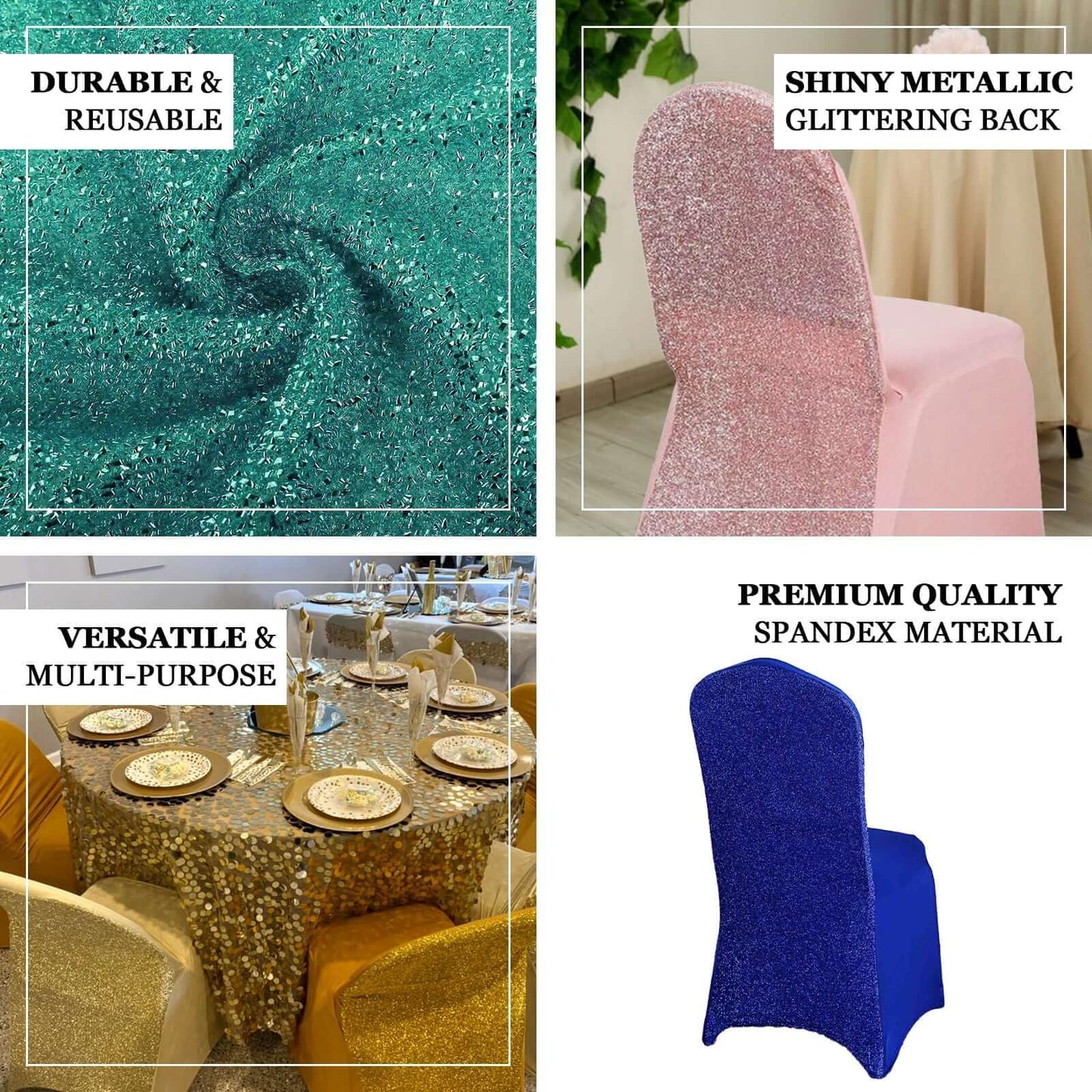 Efavormart 1 Set Rose Gold Spandex Stretch Banquet Chair Covers for Party Dining Chairs W/Metallic Glittering Back W/Foot Pockets Washable Slip Covers Wedding Chair Covers