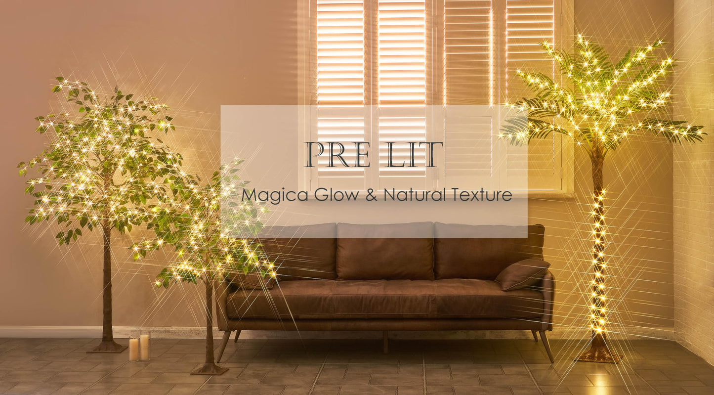 LITBLOOM Artificial Ficus Tree with Lights 4FT 140 LED Fairy Lights, Lighted Greenery Tree for Home Living Room Decoration