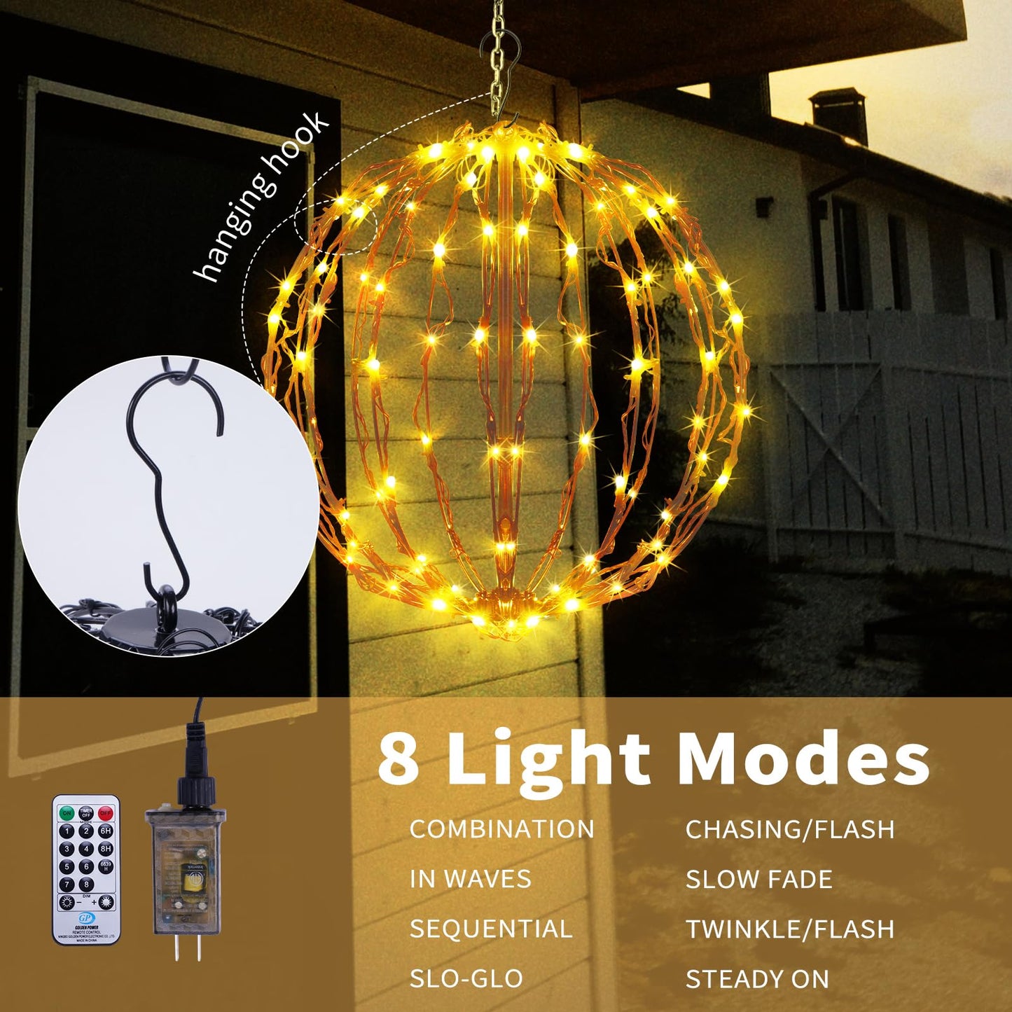 COVBOARD 16" Christmas LED Light Globe (3 Pack) with Multiple Auto Timing and Glow Modes, Folding Light Ball for Holiday Decor, Patio, Indoor/Outdoor Decorations LED Ball Lights Sphere (Warm White)