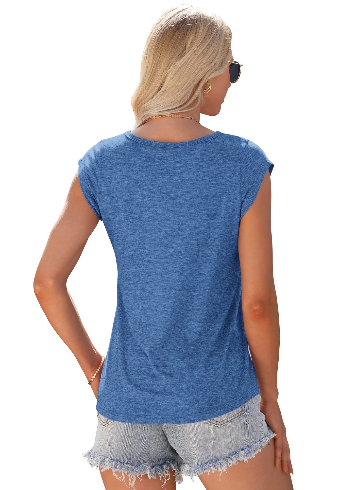AUSELILY Womens Cap Sleeve T-Shirt Casual Loose Fit Tank Tops Blue