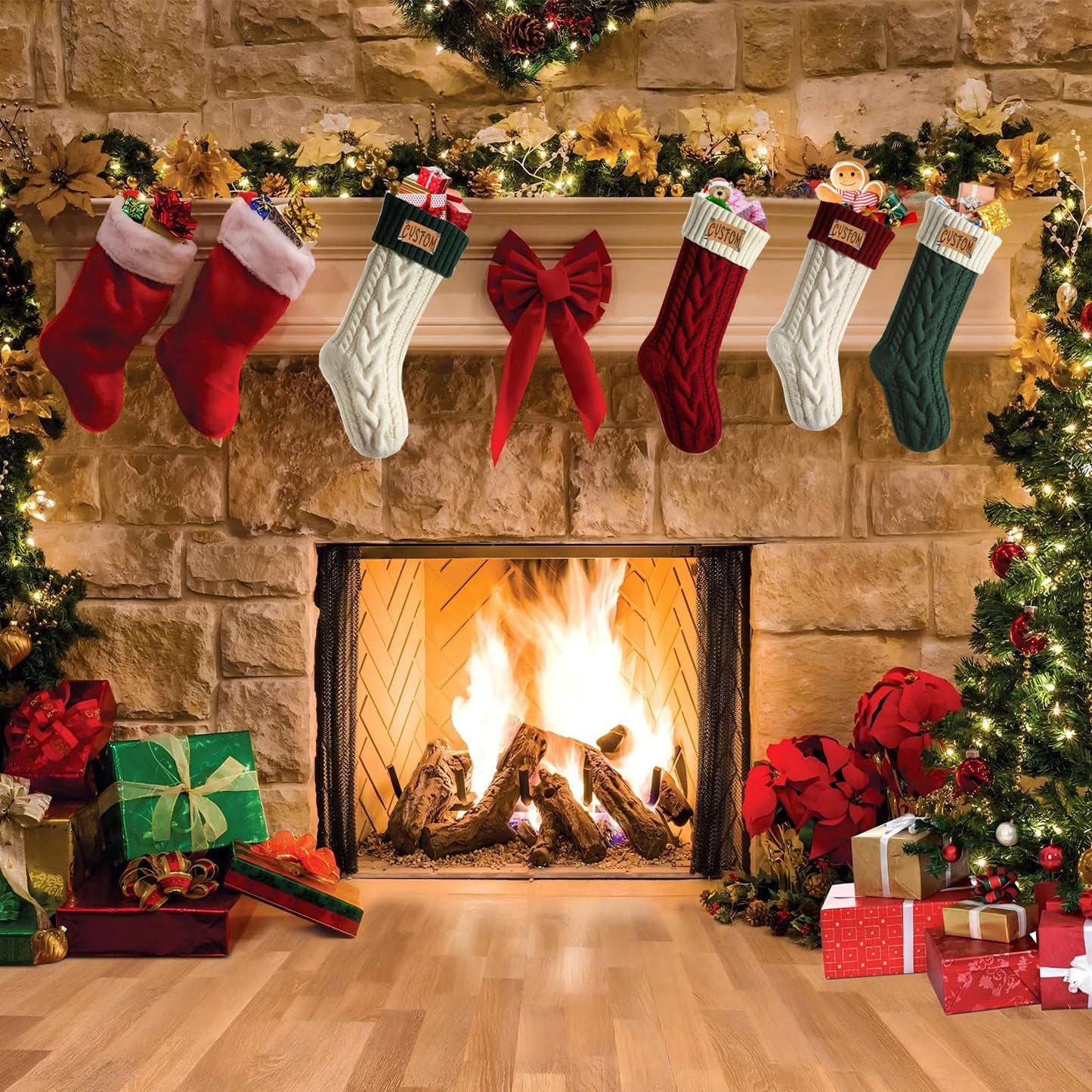 Tkanina Personalized Christmas Stockings,18” Large Custom Christmas Stockings with Names,Customized Xmas Stockings for Fireplace Christmas Holiday Party Decorations,1 Pc