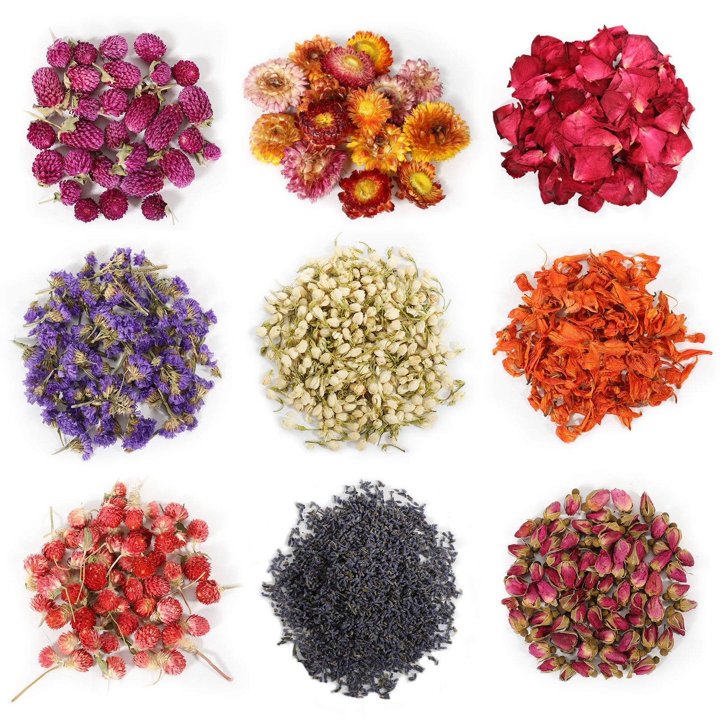 20 Bags Dried Flowers,100% Natural Dried Flowers Herbs Kit for Soap Making, DIY Candle Making,Bath - Include Rose Petals,Lavender,Don't Forget Me,Lilium,Jasmine,Rosebudsand More