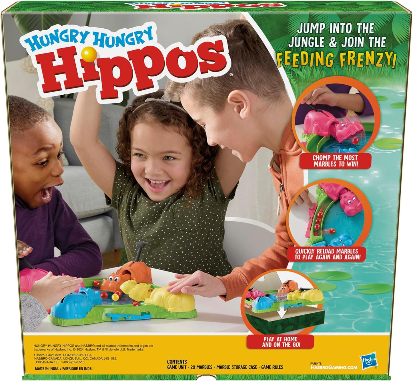 Hungry Hungry Hippos Game for Preschoolers | Instant Marble Relaunch, Easy Set-Up & Storage| Ages 4 and Up | 2 to 4 Players | Kids Games