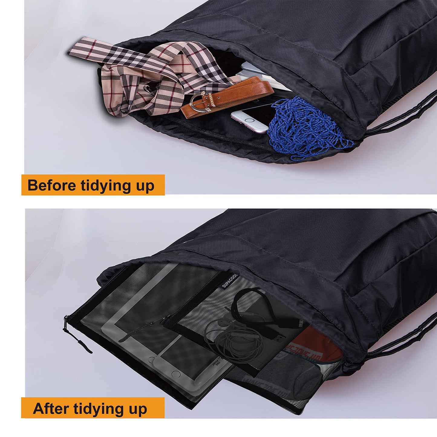 SUPACOOL Set of 4 Travel Mesh Makeup Bag, Cosmetic Organizer Pouches with Zipper, Diaper Organizing Pouches, Nylon Toiletries Bag for Women and Men(4pcs, Black)