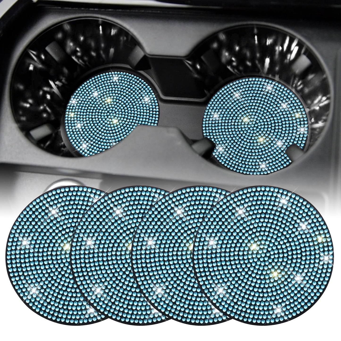 SINGARO Bling Cup Holder Coasters for Car, 4PCS Universal Non-Slip Cup Holder, Embedded Decorative Coasters, Shiny Crystal Car Interior Accessories Gifts for Women (Red)