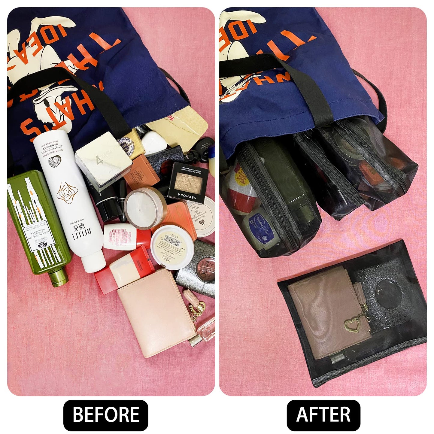 Unoutur pouch,Mesh Cosmetic Bag Portable Makeup Pouch Travel Toiletry Bag for Makeup Organizer Home Office Travel Accessories,6 Pieces Mesh Makeu