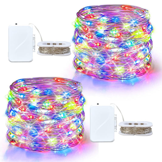 AIKEI Led Fairy Light Battery Operated, 50LED 16FT String Lights Copper Wire Starry Fairy Lights (Multi-Colored, 2Pack)